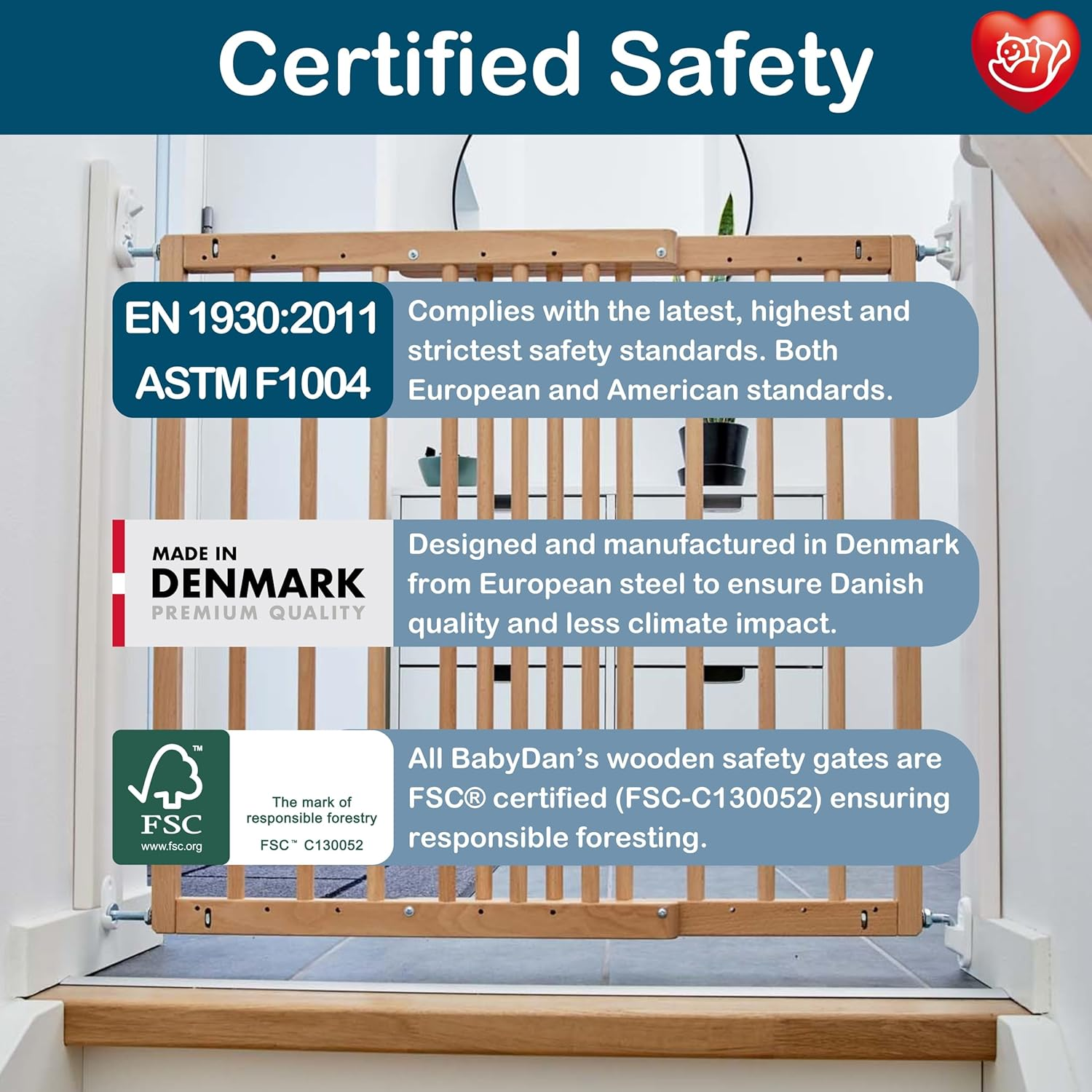 Babydan Odense, Covers Openings between 60.5-102 Cm/23.9-40.1 Inches, Extendable Stair Gate/Baby Gate/Safety Gate, Wood, Made in Denmark - (Pet Gate/Dog Gate) image number 1