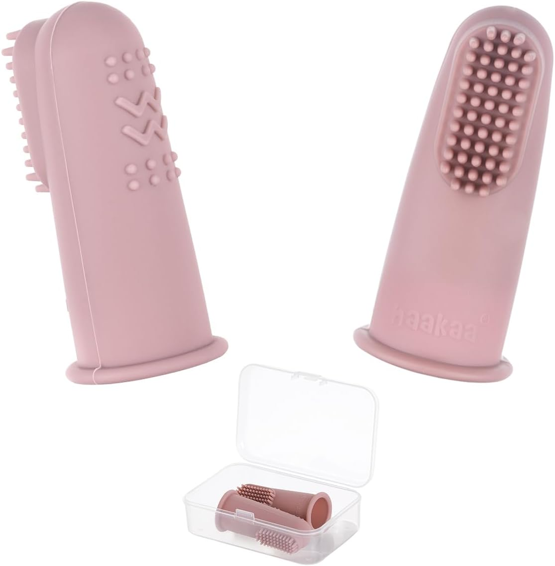 Haakaa Silicone Baby Finger Toothbrush, Oral Care for Infants|Babies|Toddlers|Kids, Soft Food Grade Silicone, 0 Months+, 2 Pack(Clear）