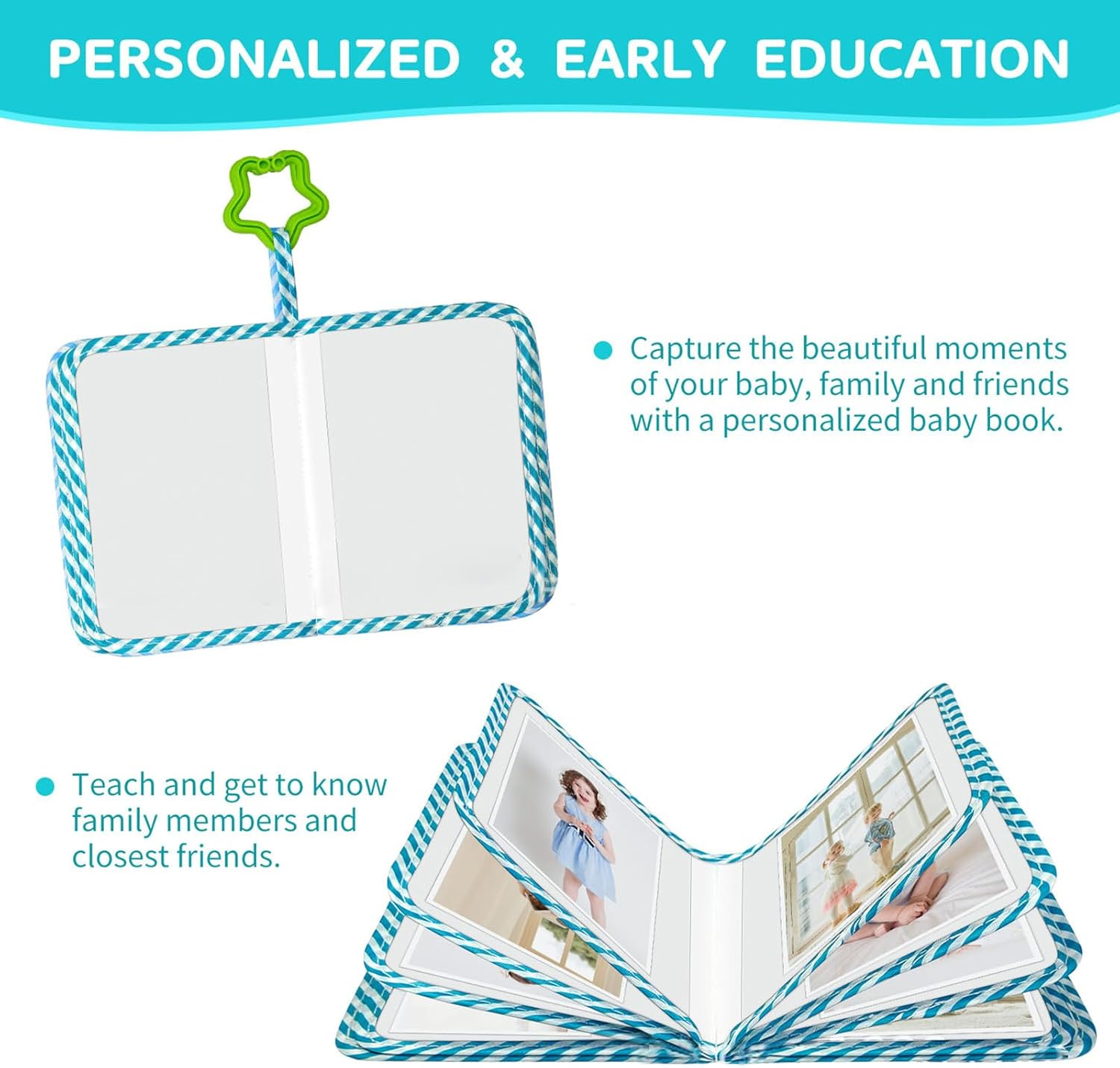 Baby Photo Album - Babies Photo Book Albums | Animal Pattern Soft Memory Books with Star Hook | Keepsake Record Books | Holds 17 Photos for Family New-Borns image number 6