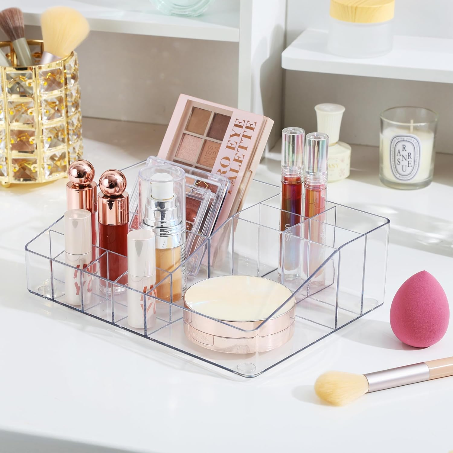 MOTYYA 3 Tier Clear Makeup Organizer with Drawer, Acrylic Cosmetic Storage Organiser for Dresser Countertop and Bathroom Vanity, Beauty Holder for Lipstick Brush Skincare image number 3