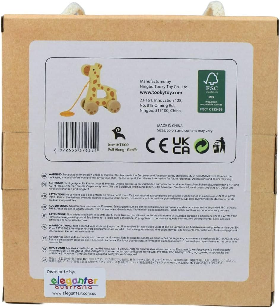 Tooky Toy My Forest Friends Pull along - Giraffe - Woodland-Themed Wooden Pull Toy image number 3