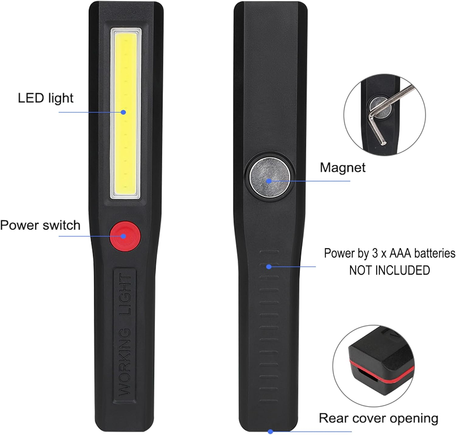 3Pcs Magnetic Inspection Lamp,4 Modes LED Battery Powered Work Light,Portable COB Torch Flashlight for Mechanic,Emergency,Car Repair,Trouble Lamp,Camping(Battery NOT Included)