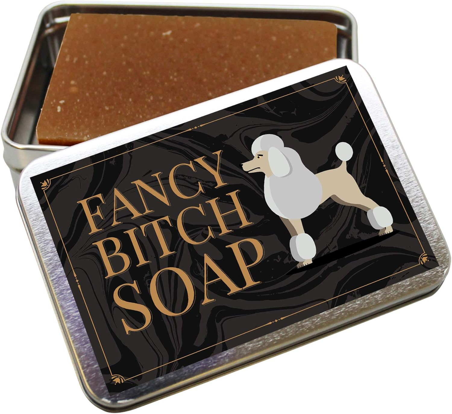 Gears Out Fancy Btch Soap - Pretty Poodle Tin - Novelty Bath Soap for Women - Chocolate Soap, Handcrafted, Made in the USA