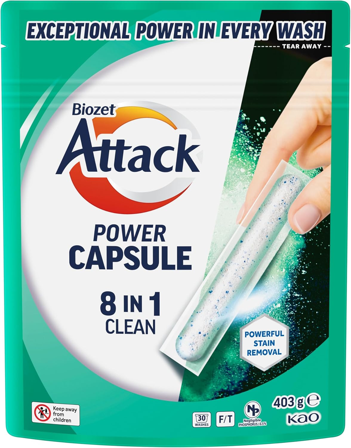 Biozet Attack Power Laundry Capsules 8 in 1 Clean 30 Pack