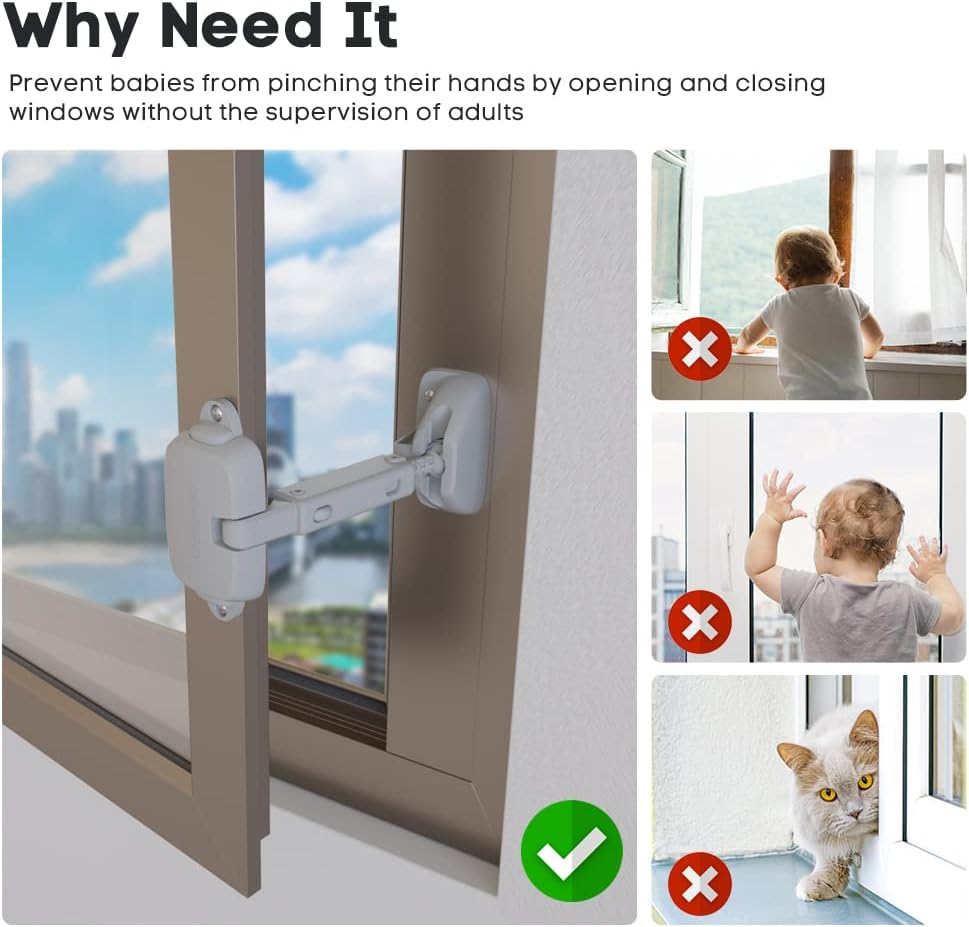 EUDEMON 1 Pack Childproof Window Restrictor for Aluminum, Wooden, Metal Window Frames, Baby Safety Window Lock, Window Safety Locks for Toddlers & Pets, Easy to Install (Grey) image number 6