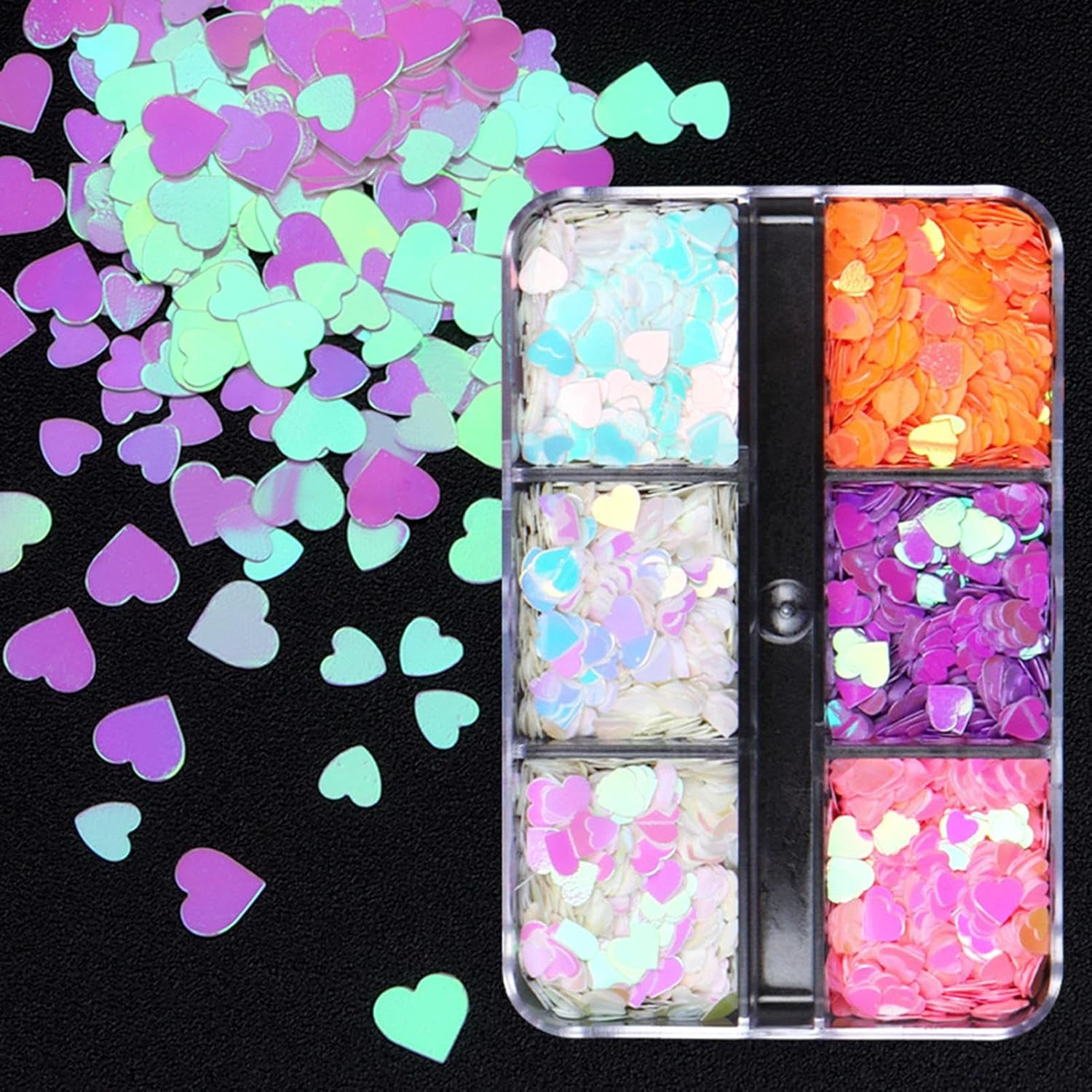 Nail Glitter - 6 Grids Valentine'S Day Heart Glitter Decals,Acrylic Confetti Manicure Art Holographic Crafts Decals for Women Girls Eye image number 6