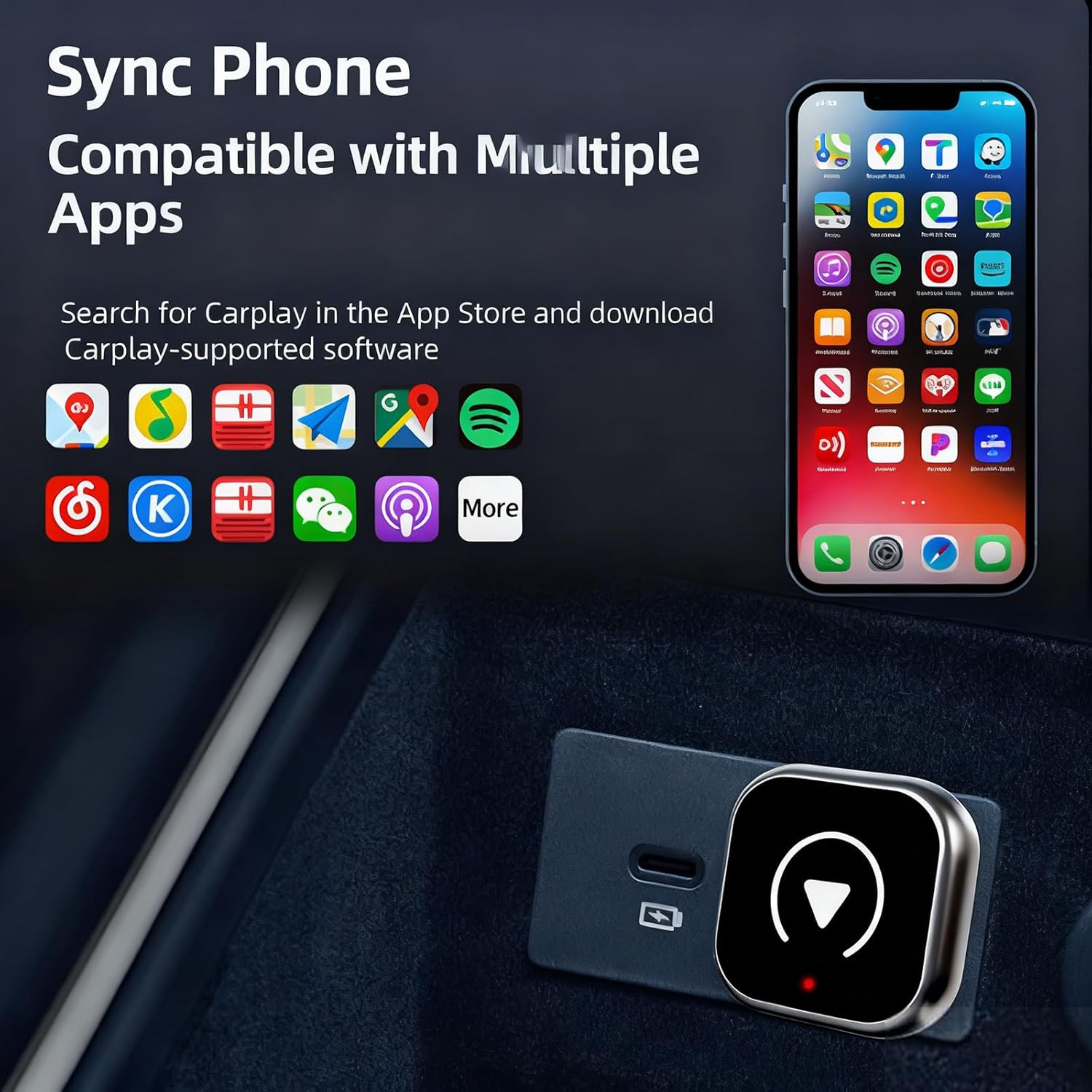 Car Wireless Carplay Adapter, Mini Android Auto Wireless Adapter, Carplay Wireless Adapter，Suitable for Converting OEM Wired to Wireless,Iphone 6+, Android 11+ Mini Car Player Adapter (Silver-White) image number 6