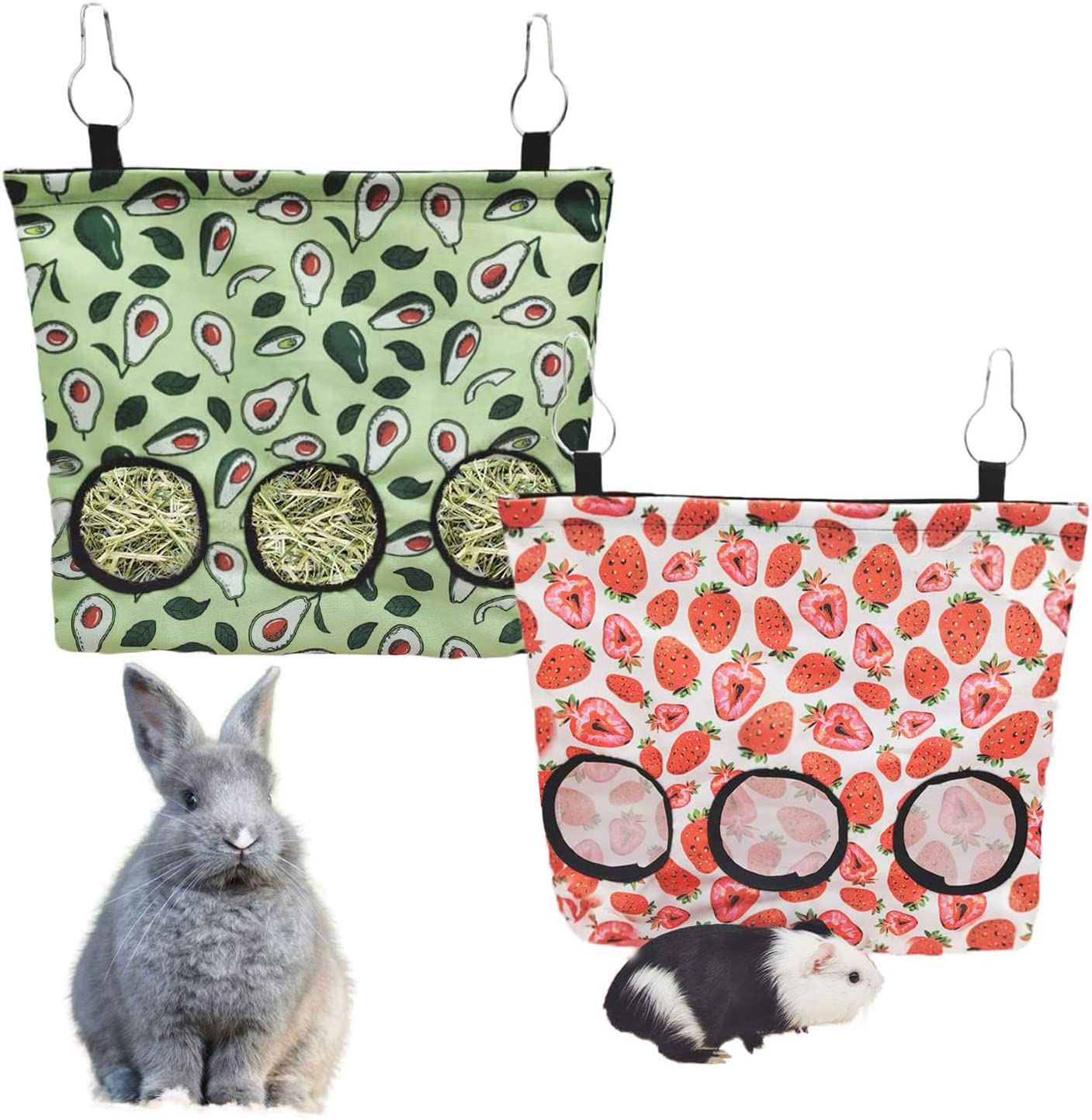 TRADERPLUS 2 Pieces Rabbit Hay Feeder Bag, 3 Holes Bunny Hanging Bag for Guinea Pig and Small Animal Storage image number 3