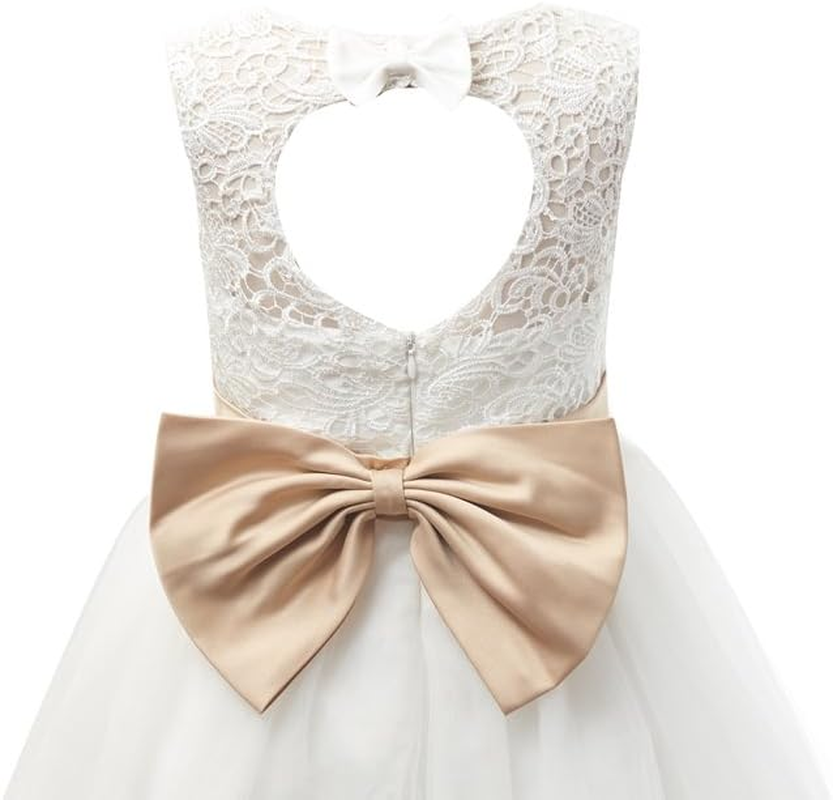 Miama Ivory Lace Tulle Keyhole Back Wedding Flower Girl Dress Junior Bridesmaid Dress image number 1