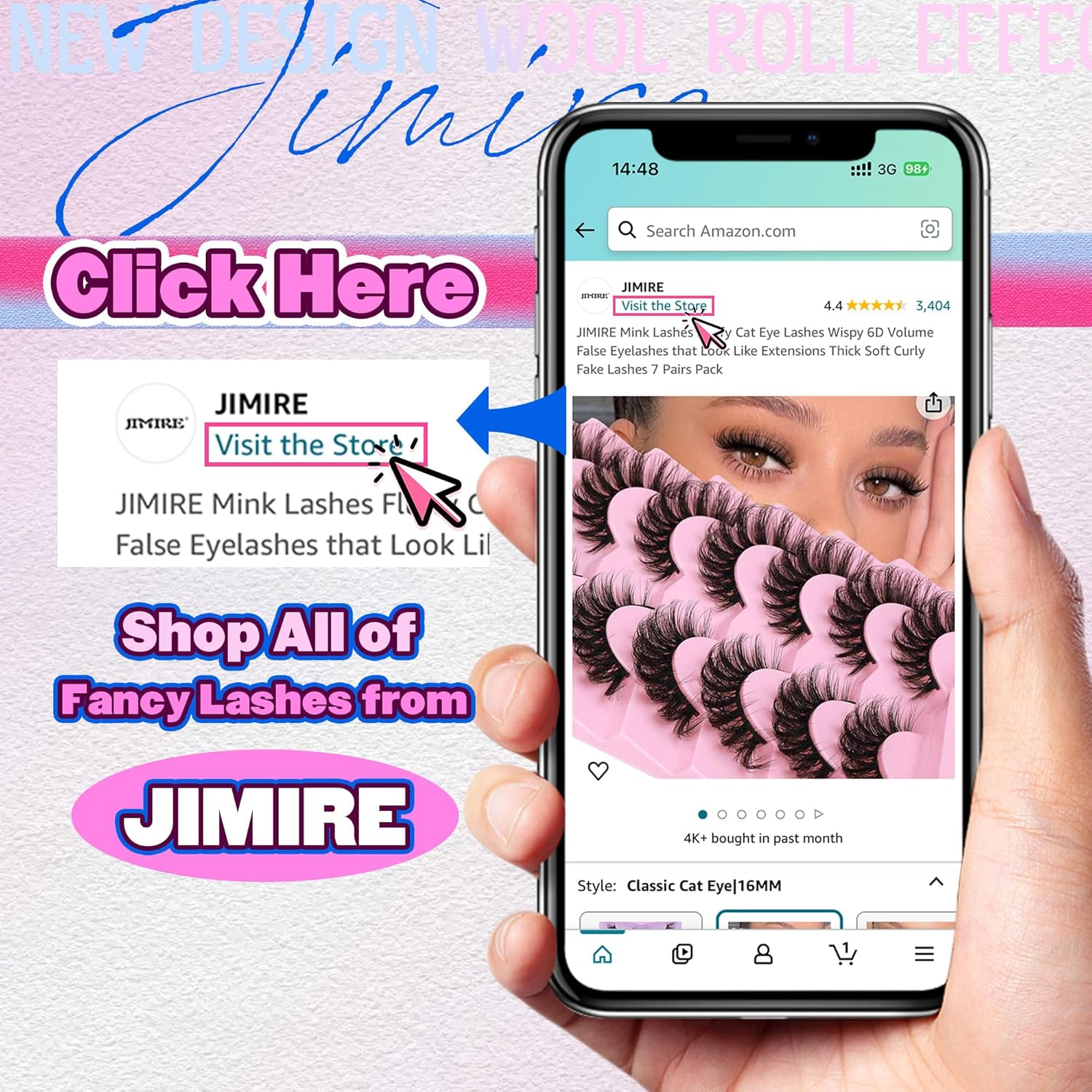 JIMIRE Mink Lashes Wispy Cat Eye Lashes Full 6D Volume False Eyelashes That Look like Extensions 16MM Thick Soft D-Curly Fake Lashes 7 Pairs Pack