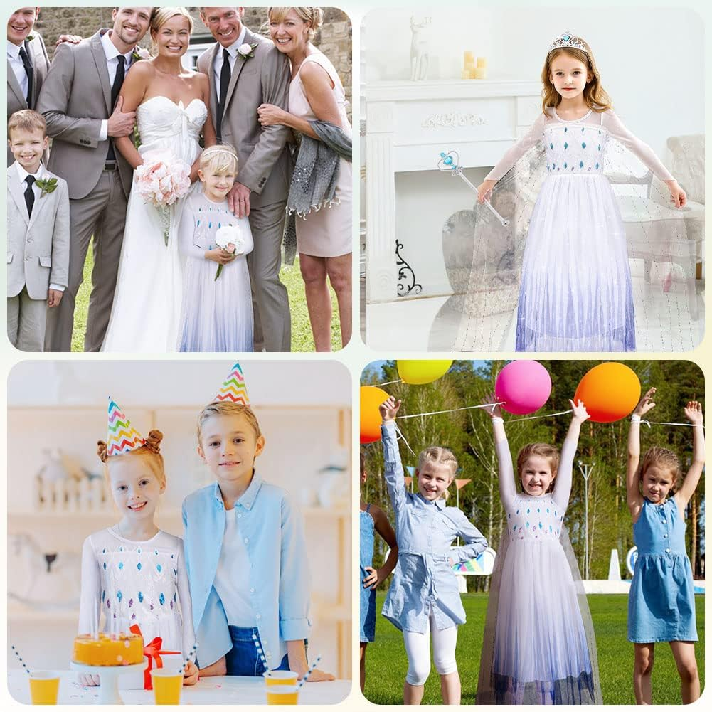 Princess Elsa Dress Costume, Luxury Princess Dress with Shining Long Cape, Snow Party Dress Elsa Princess Costume for Girls Toddler Cosplay Elsa Dress Up image number 2