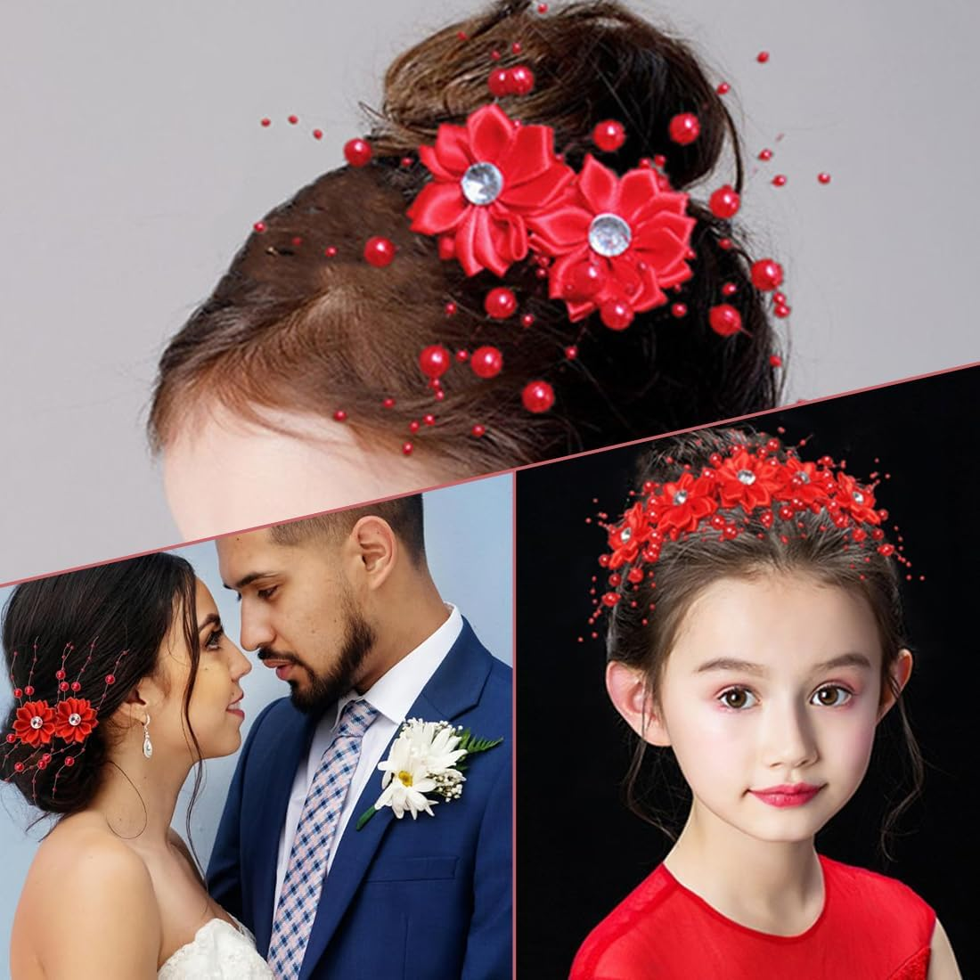 6 Pack Hair Clips for Girls, Flower Hair Clips for Women, Hair Accessories for Weddings for Women and Girls, Pearl Hair Clips, Flower Girl Princess Tiara image number 2