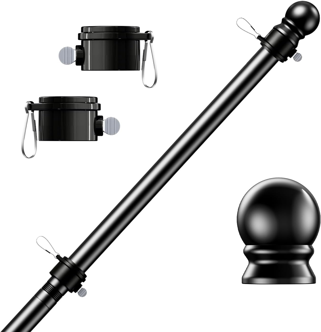 PHITRIC Flag Pole, Tangle Free Spinning Stainless Steel Rustproof Flagpole for 3X5 Sports Fan Outdoor Flags for outside House (Silver, 5FT, without Bracket)