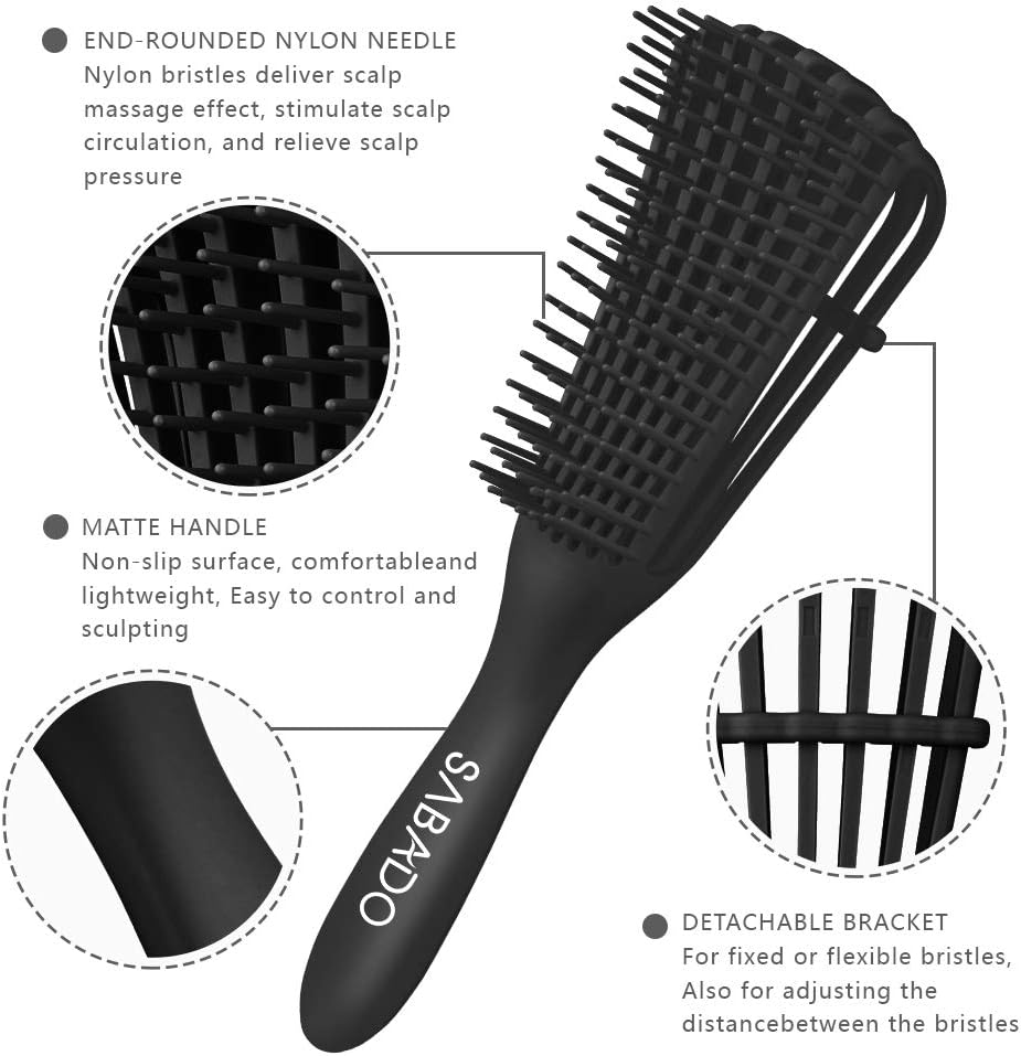 Detangling Brush for Afro America/African Hair, Textured 3A to 4C Kinky Wavy/Coily/Wet/Dry/Oil/Thick/Long/Curly Hair Detangler (Black) image number 2