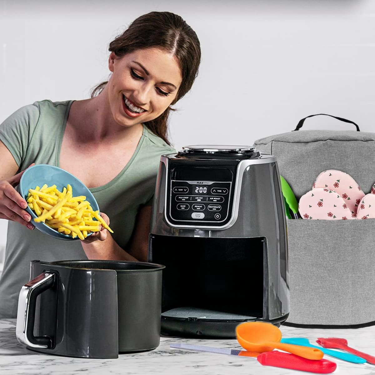 Air Fryer Dust Cover with Handle and Storage Pocket Reusable Oxford Cloth Pressure Cooker Protective Cover Washable Rice Cooker Small Appliance Dust Cover Fryer Accessories for Air Fryer BN image number 1