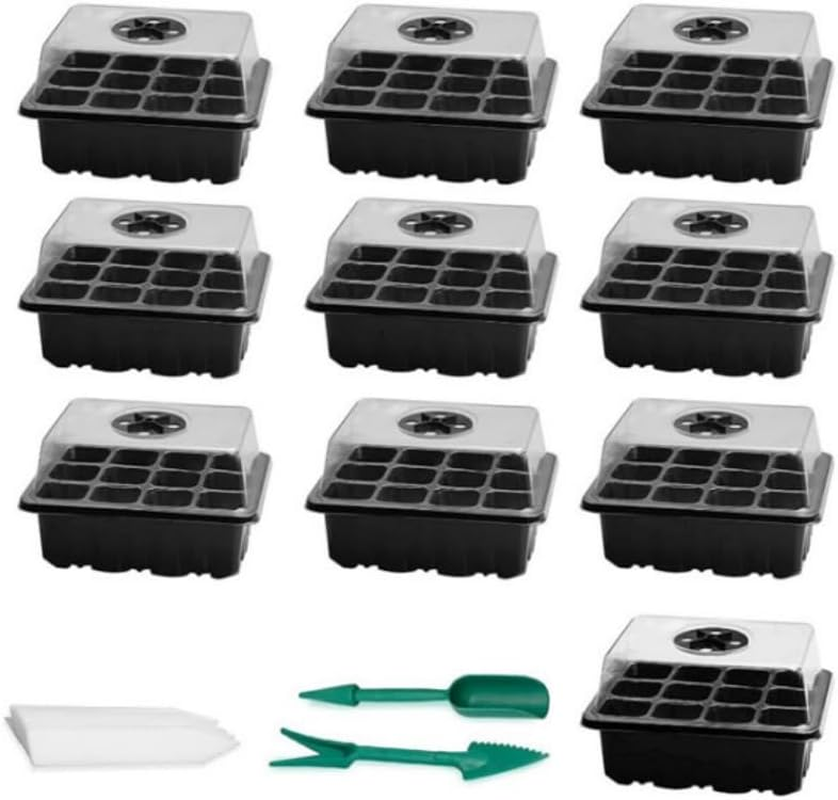 Seedling Starter Tray Kit, 10 Pcs Plant Starter Set, Mini Greenhouse Germination Kit for Seeds Growing, 120 Cells Total (Green) image number 1