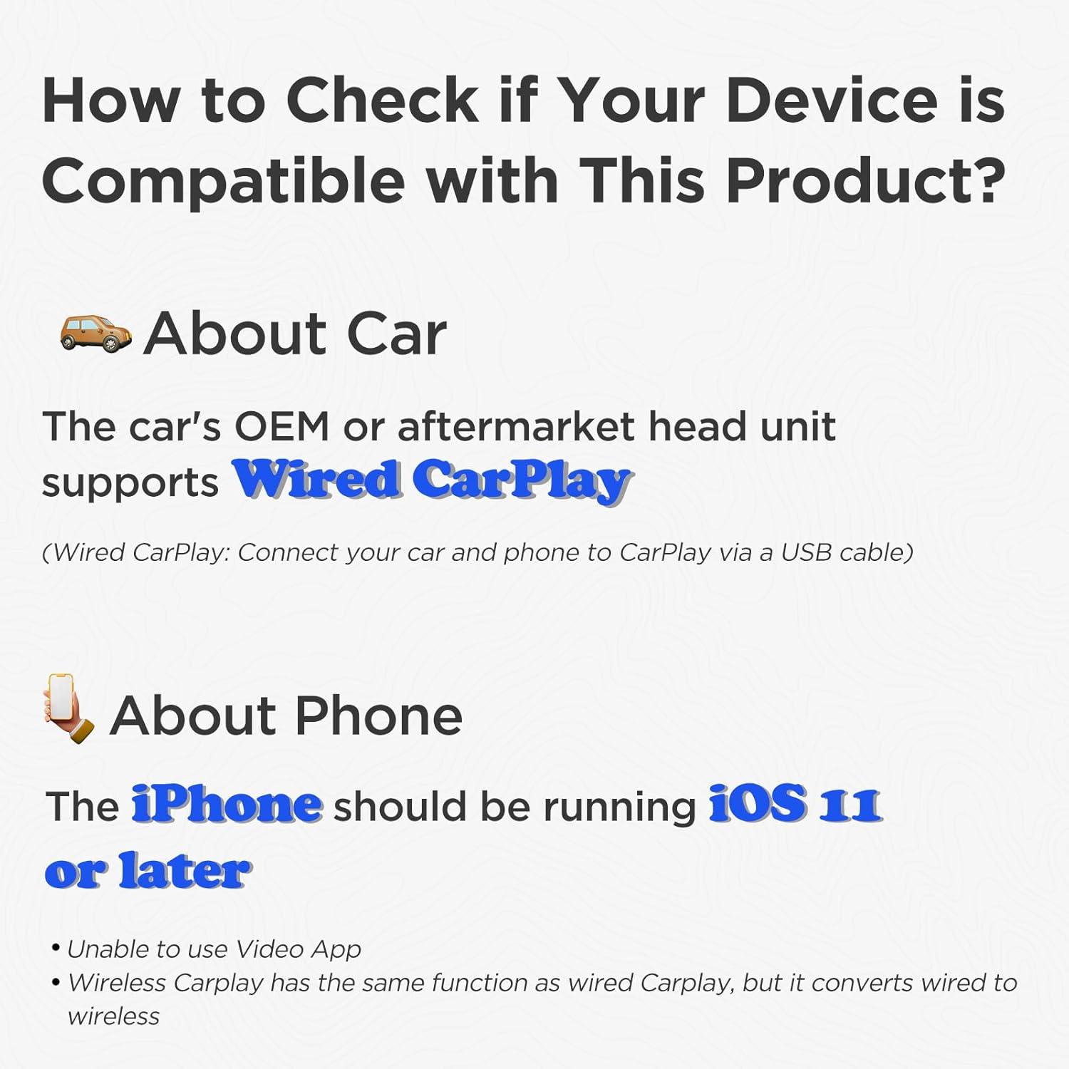 MSXTTLY Wireless Carplay Adapter Small Car Play Dongle Mini Carplay Wireless Adapter, Compatible for Apple Compatible for Iphone Ios 11+ for OEM Wired Car Model, Deep Space Black image number 1