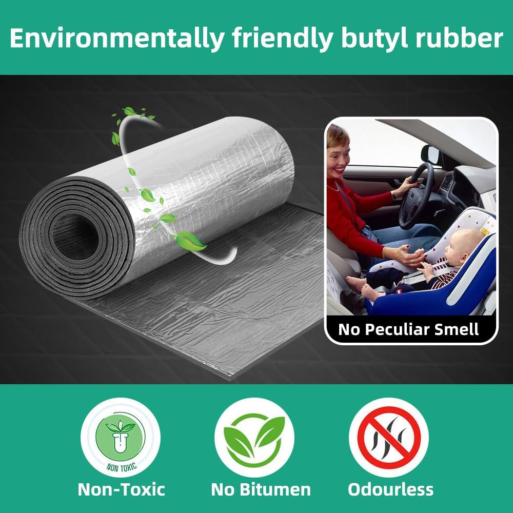 VOLKWELL 5Mx0.5M Sound Deadener Car Roll Foam, 50% Thicker Heat Shield Noise Foil Insulation Mat, Easy to Cut Self-Adhesive Noise Proofing, Deadener Pad Exhaust Muffler Hood Waterproof(26.91 Sqft)