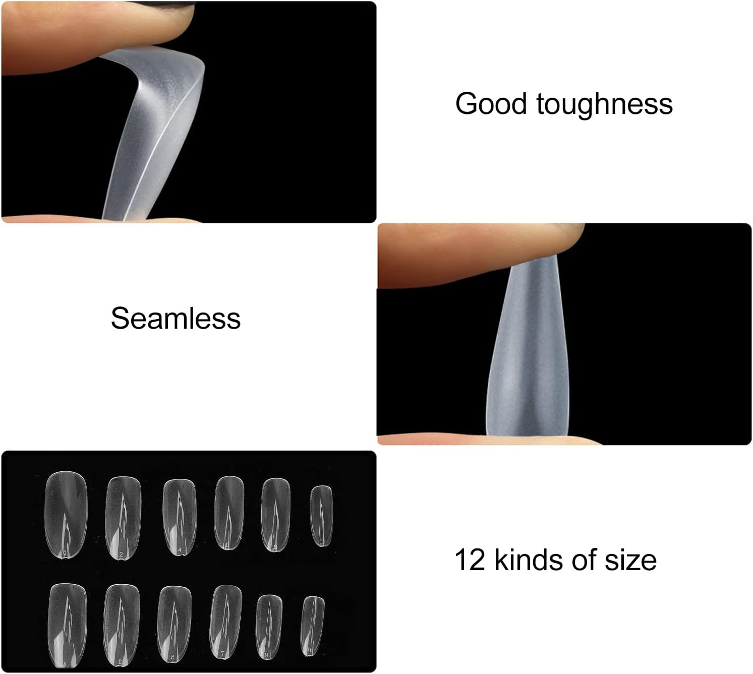 Long False Nails Easy to Cut 12 Sizes 504 Pieces Full Cover Clear False Nail Tips Banquet Oval Shape for Home Use image number 1