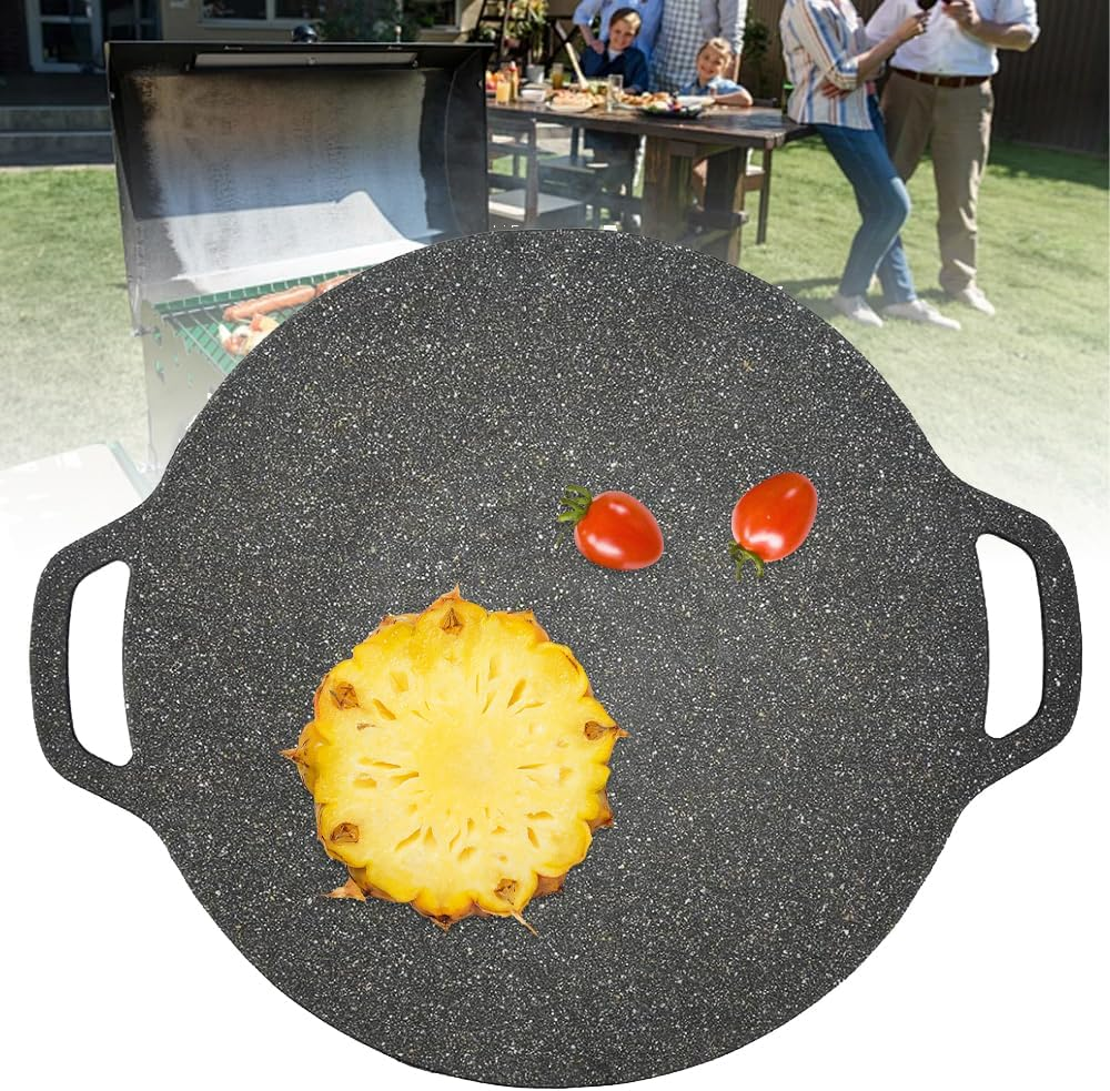 Korean round Grill Pan, BBQ Grill Pan, 36 CM Iron Non Stick Korean Grill Pan for Picnics, Camping, Outdoor, Party Gatherings Black image number 3
