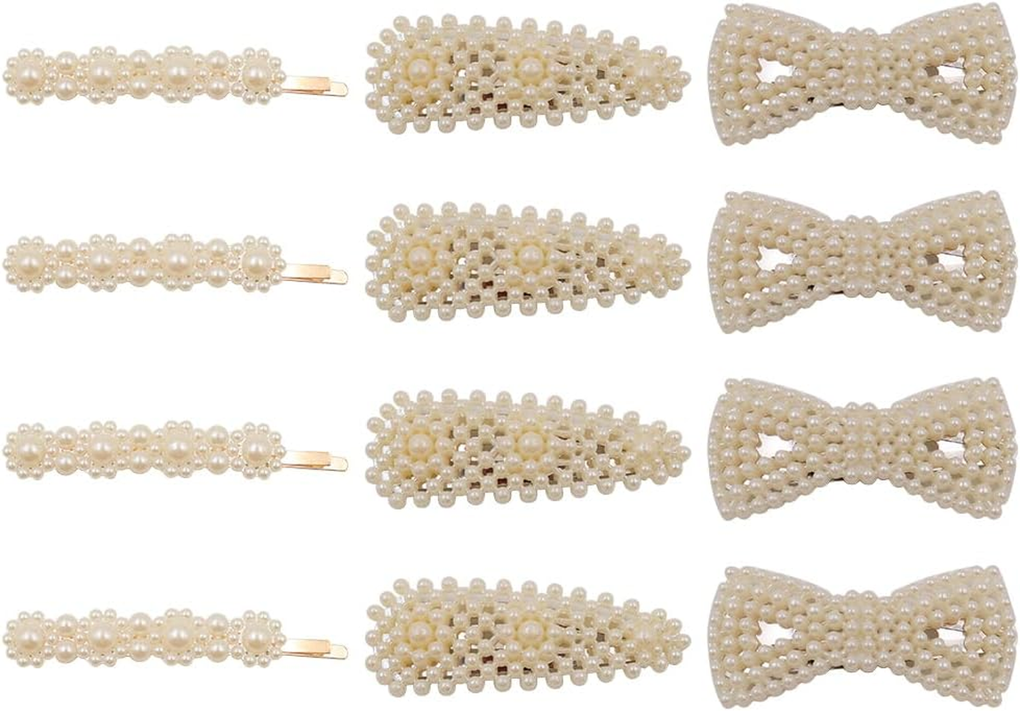 CENPEK Elegant Pearl Hair Clips for Girls Women Ladies, 12Pcs Pearl Barrettes/Bobby Pins/Snap Clip Hair Slides for Prom Party Wedding, Handmade Hair Accessories image number 6