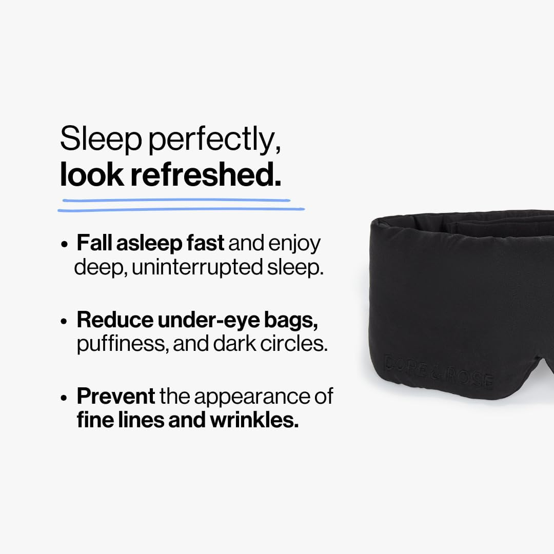 Dore & Rose Deep Sleep Mask Light Blocking, 23 Momme Mulberry Silk Eye Mask, Ultra Soft, Adjustable - Travel Sleeping Mask for Men & Women (Black) image number 5