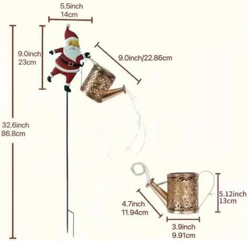 Christmas Santa Solar Kettle Lights, Garden Lawn Decorative Outdoor Waterproof Metal Watering Can with LED String Lights, Hanging Solar Lamp for Patio Yard Pathway Decorations Gifts (Color-2Pc) - Color B-1Pc image number 2