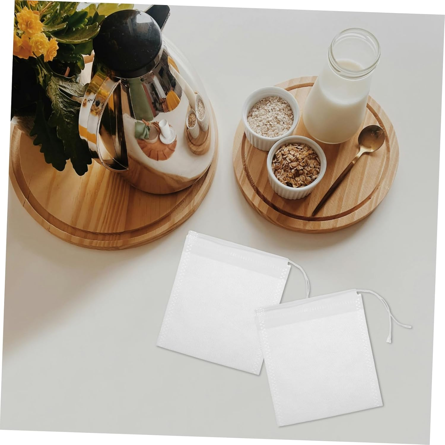 IWOWHERO 100Pcs Empty Tea Bags Multi-Function Loose Tea Bags Drawstring Sealing Bags Convenient Tea Bags Portable Tea Filtering Bags Kitchen Spice Bags image number 3