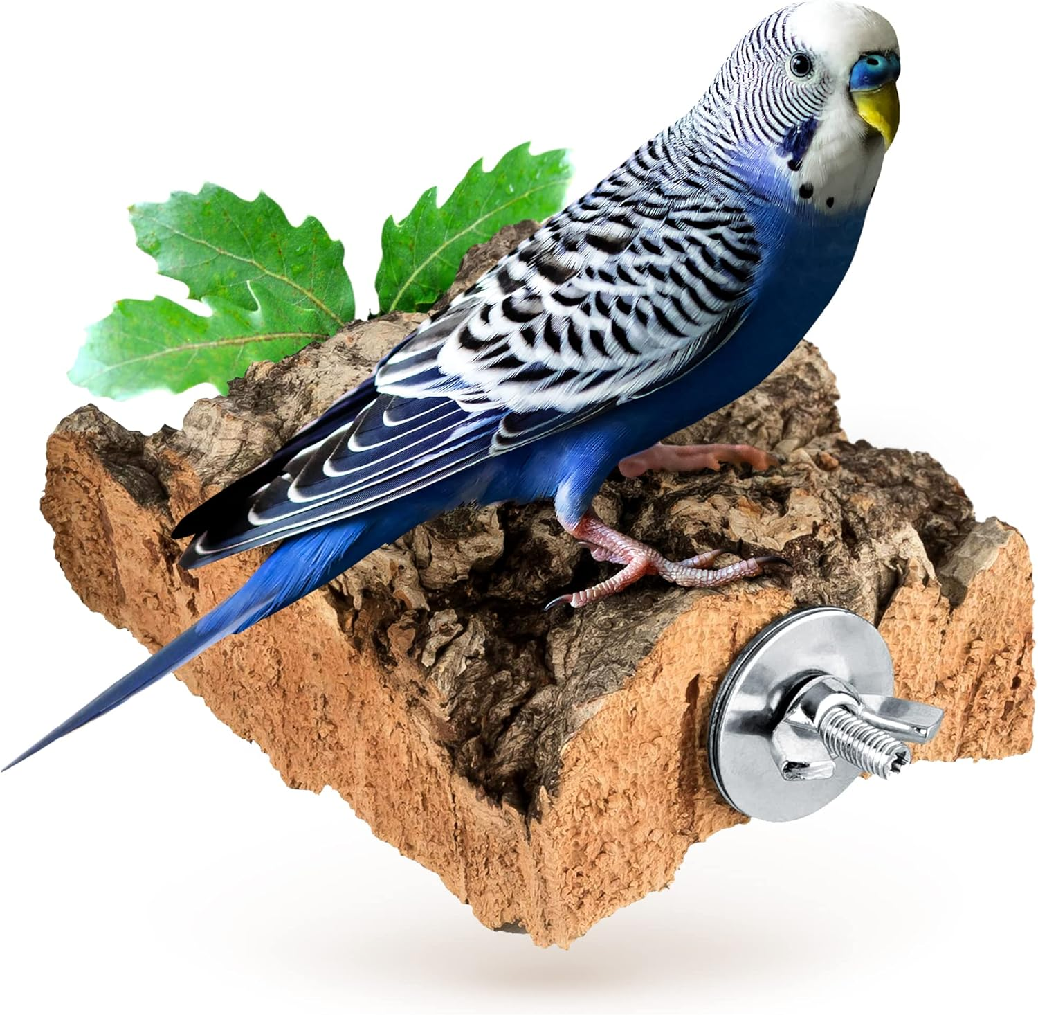 XL Cork Pick Stone for Birds and Rodents Pick Stone Made of Natural Cork (Natural Cork Bark) for Grinding and Crunching Disinfected, Bird Accessories & Toys Made of Cork, Stainless Steel Fixing