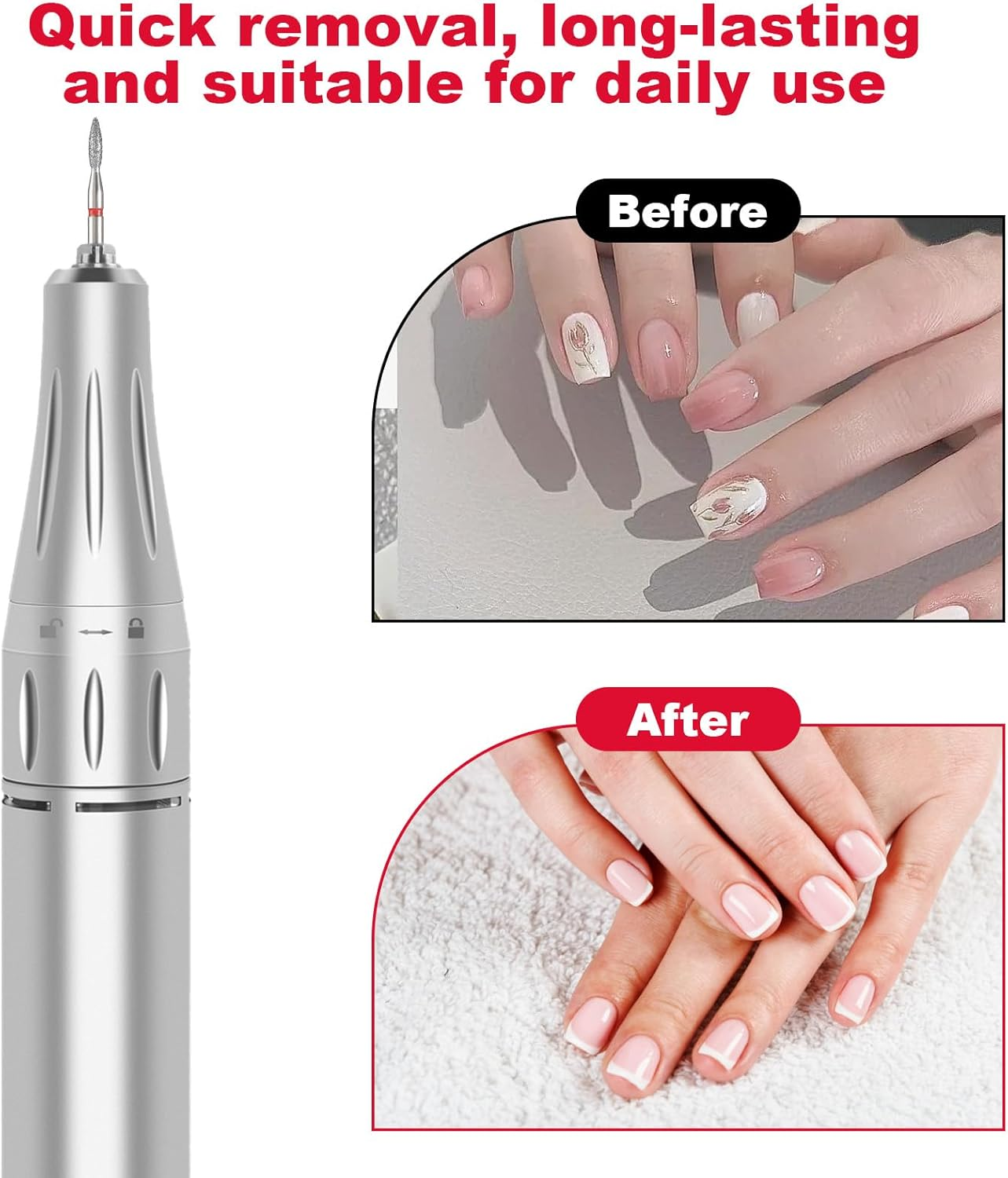 10 Pcs Flame Bit for Nail Drill Professional Cuticle Nail Drill Bits with Case for Dead Skin 3/32'' Nails Dry Manicure Pedicure Shape Remove Nails Salon Tools Manicurist Home Red Stainless Steel image number 1