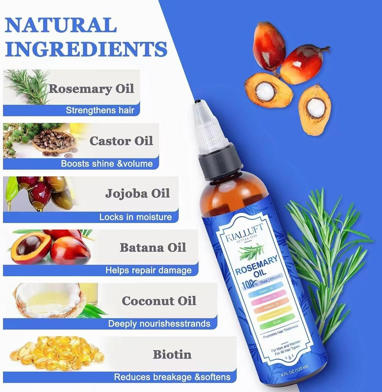 Rosemary Oil for Hair Growth: 4 Oz Hair Thickening and Strengthening with Castor Oil Jojoba & Biotin for All Types - Hair Serum for Women & Men Monthly Supply image number 1