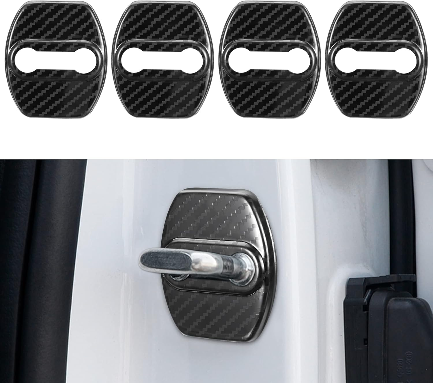 TOMALL 4Pcs Car Door Lock Latches Cover Protector Compatible with Kia Stinger Sorento Soul Gt-Line GT2 GT1 Optima Forte K5 Accessories Stainless Steel Car Door Lock Trim Decorations (Carbon Fiber)