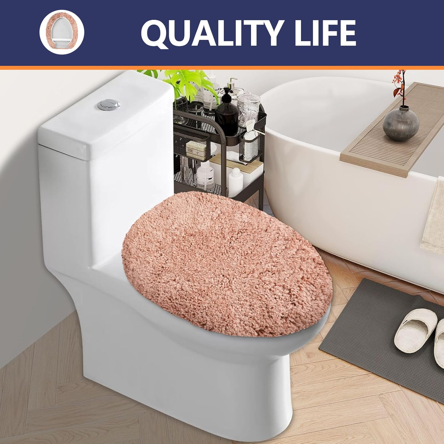 Luxury Soft Microfiber Toilet Lid Cover Machine Washable Solid Toilet Seat Cover 17.5" X 15" Adjustable Rubber Backing Fits Most 16-17.5" L X 14-16" W round Oblong and Elongated Toilet Seat image number 6