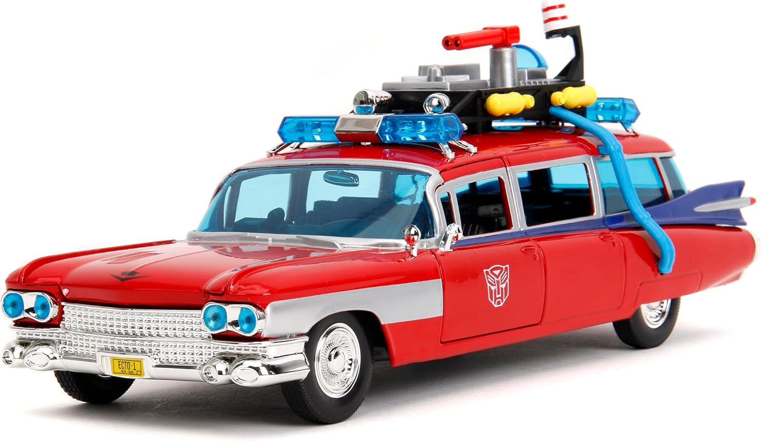 Jada Toys 1:24 Scale Hollywood Rides Ghostbusters ECTO-1 + Optimus Prime Mash-Up Diecast Vehicle image number 3