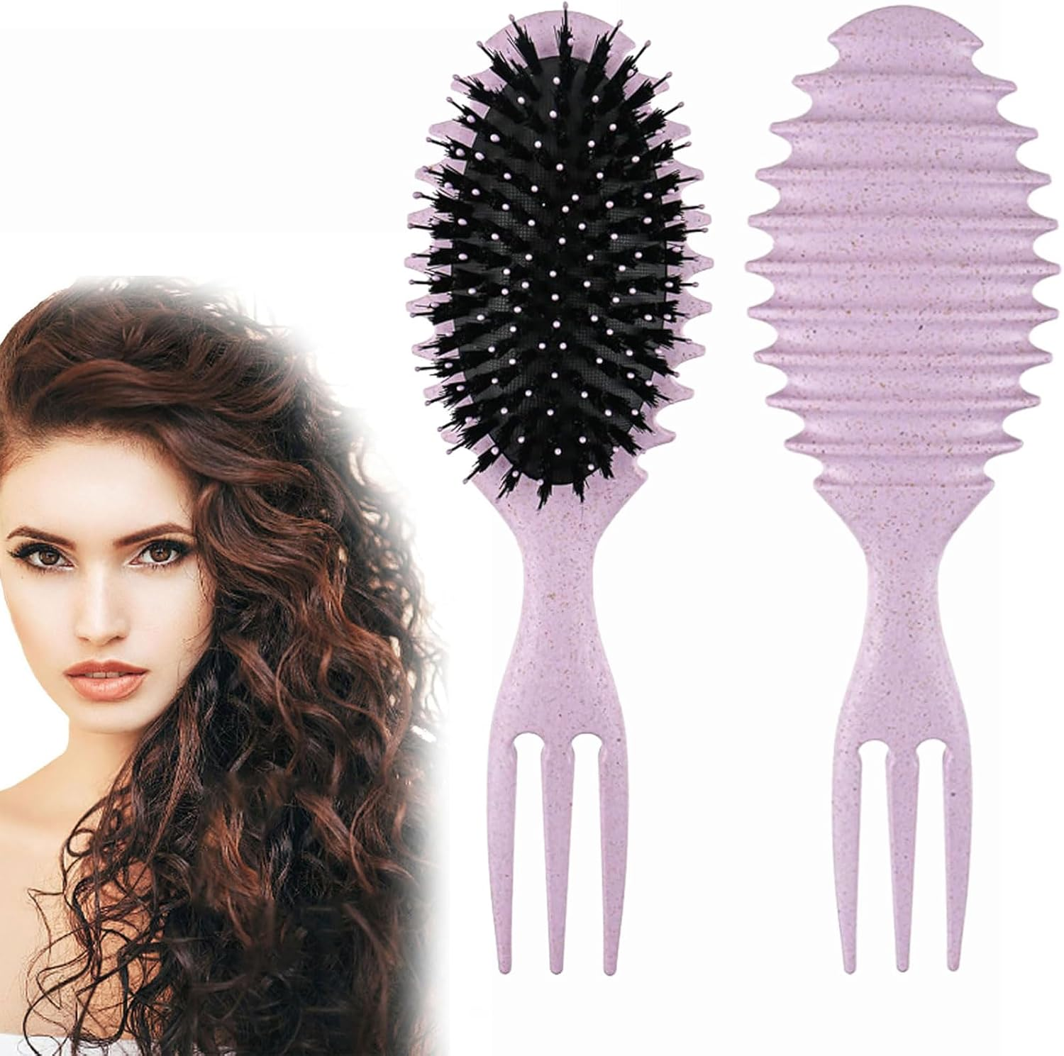 Curly Hair Brush, Curl Defining Brush, Professional Curling Brush, Styling Tools, Hair Combs Bouncy Curl Brush for Detangling, Shaping and Defining (Purple) image number 2