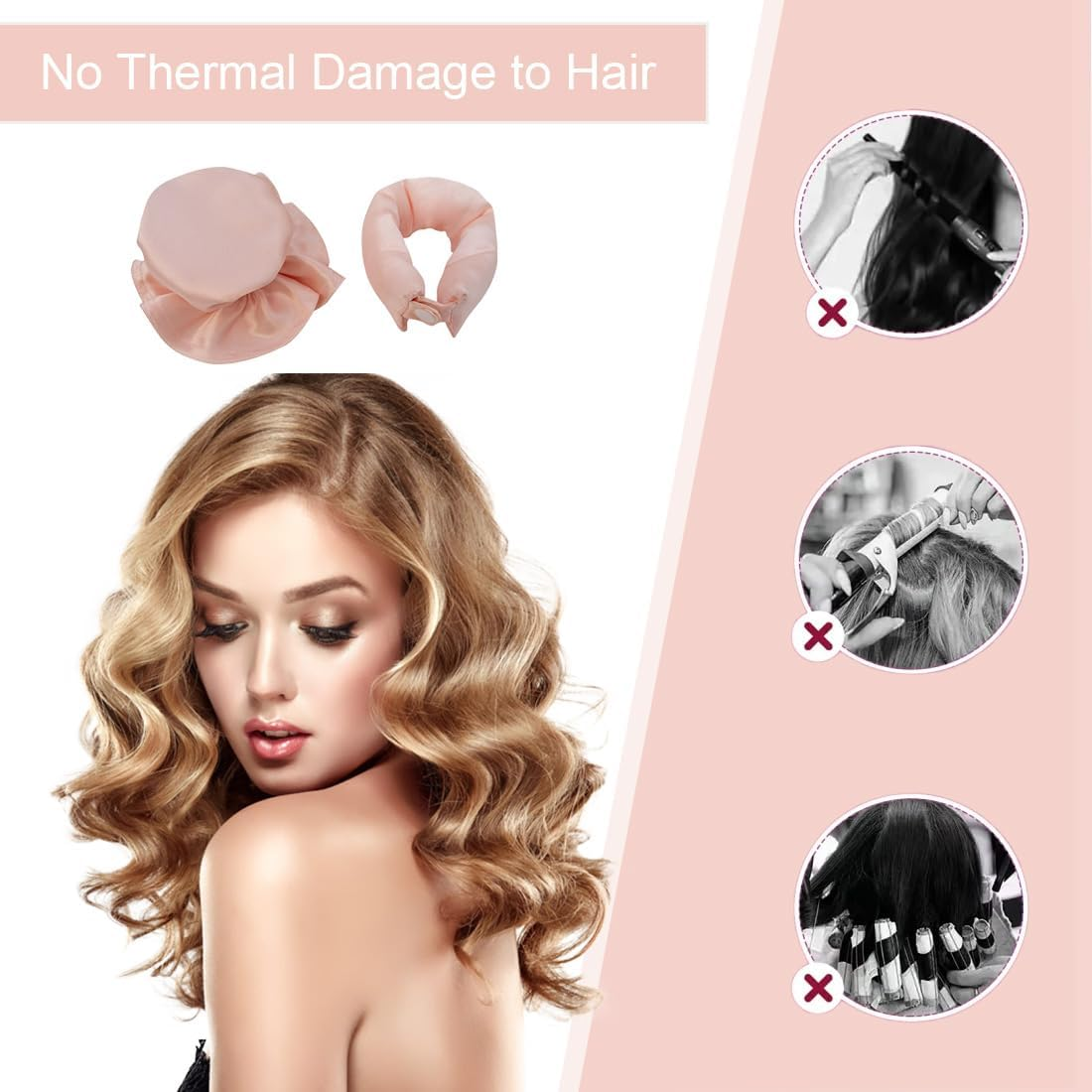 ZEPIQOR Heat Free Curl, 3 Pieces Heatless Curls, Heat Free Curl, Heat Free Curl, Heat Free Curls Hair Roller, Heatless Curls for Alle Haartypen(Pink) image number 3