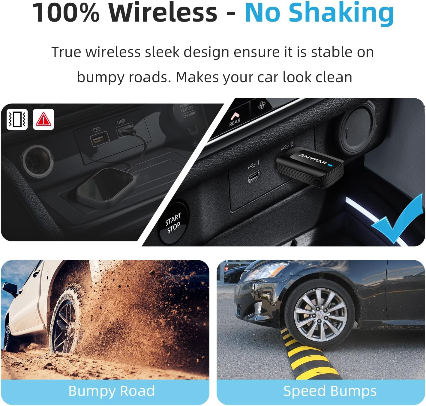 ANYFAR C5 2 in 1 Wireless Carplay & Andriod Auto Adapter, Converts Vehicle Original Wired Feature to Wireless, for Iphone & Android Phone, Mini Design Car Play Dongle, No Lag & Stable Connection