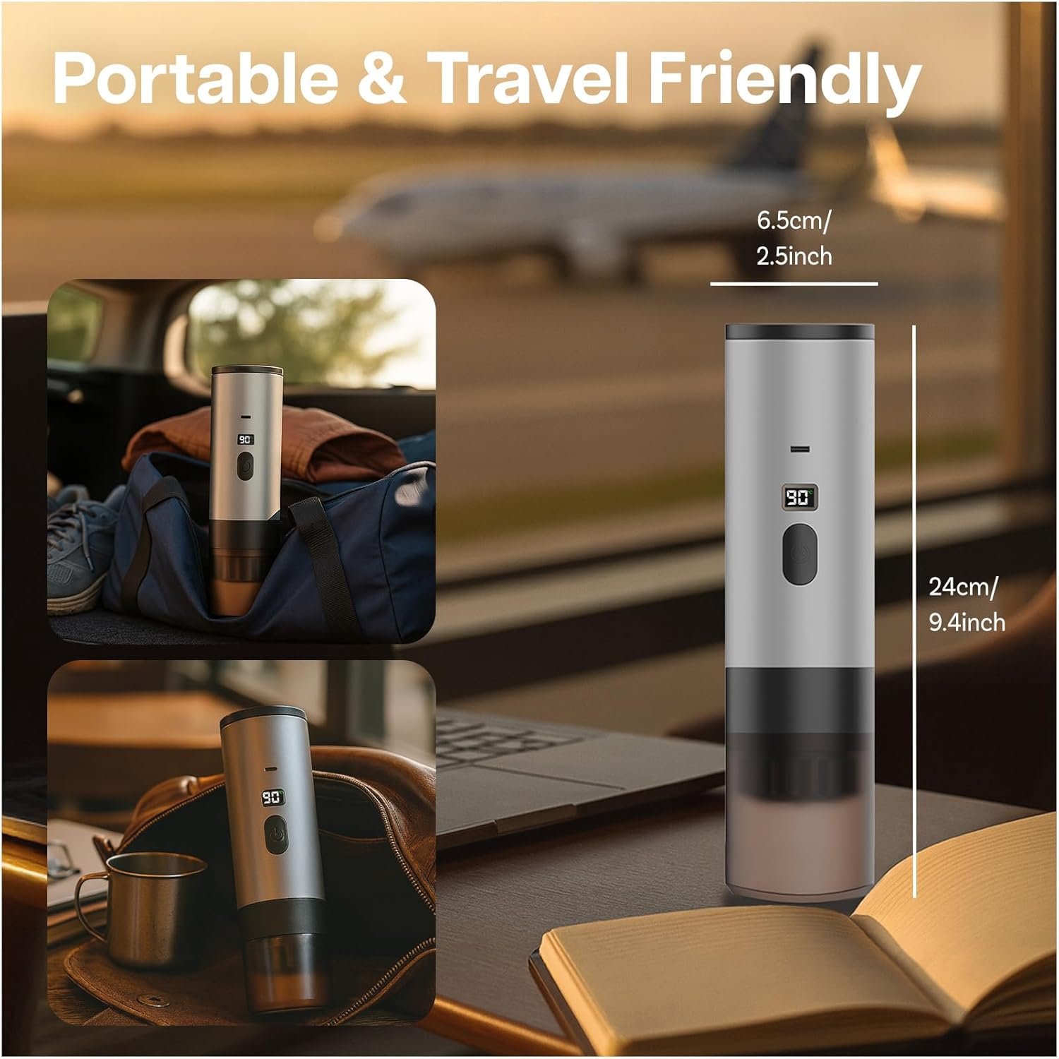 MMOBIEL Portable Coffee Machine, Electric Travel Espresso Machine with Stand, Self-Heating & USB-C - Compatible with Ground Coffee & Capsules for Travel, Camping, Home, Car, Office image number 1