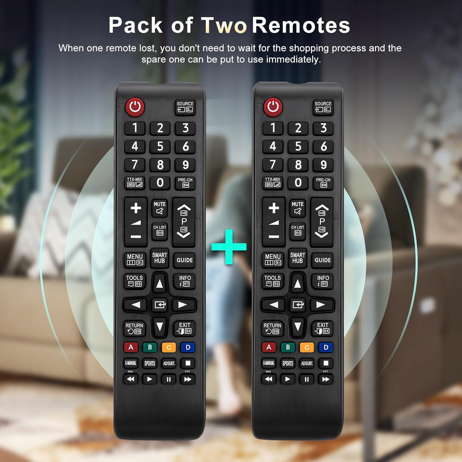 (Pack of 2) Universal Remote Control for Samsung TV Remote Replacement for All Samsung LED QLED UHD SUHD HDR LCD Frame Curved Solar HDTV 4K 8K 3D Smart Tvs,With Teletext Button image number 1