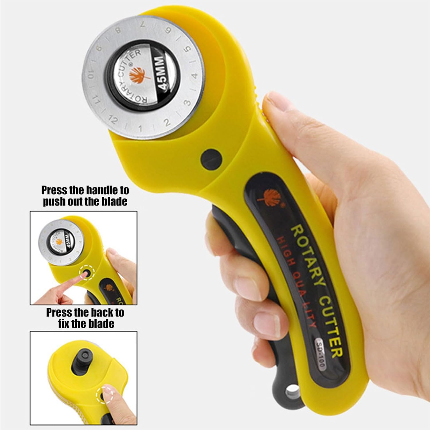 BGENHPON Rotary Cutter 45 Mm Diameter Self Sharpening Blade Ergonomic Handle Fabric Paper Cutting Tool with Safety Lock​ image number 3