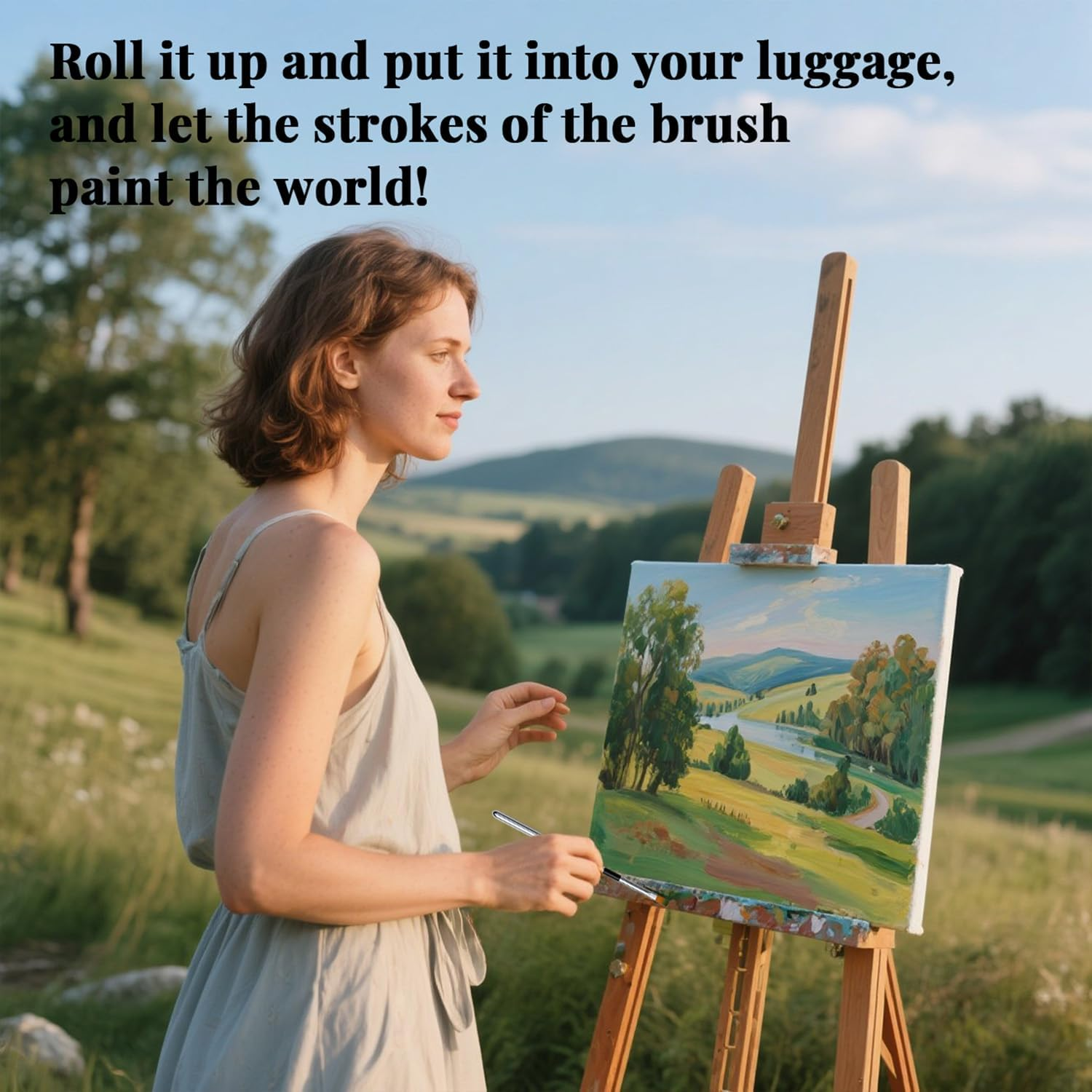 Travel Paintbrush Brushes, 3Pcs Watercolor Travel Brushes with Leather Pouch - Fine Point Rounds Flat for Watercolor Gouache Ink Painting image number 4