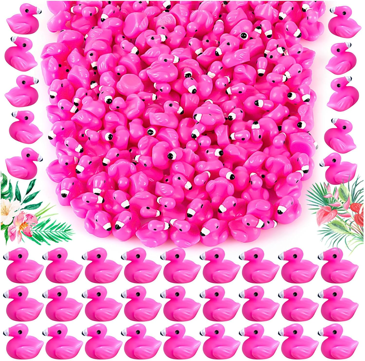 100Pcs Mini Resin Flamingo Ducks, Flamingo Tiny Ducks, Cute Flamingo Figurines for Cake Topper Garden Dollhouse Landscape Aquarium Ornaments DIY Crafts, Pink image number 2