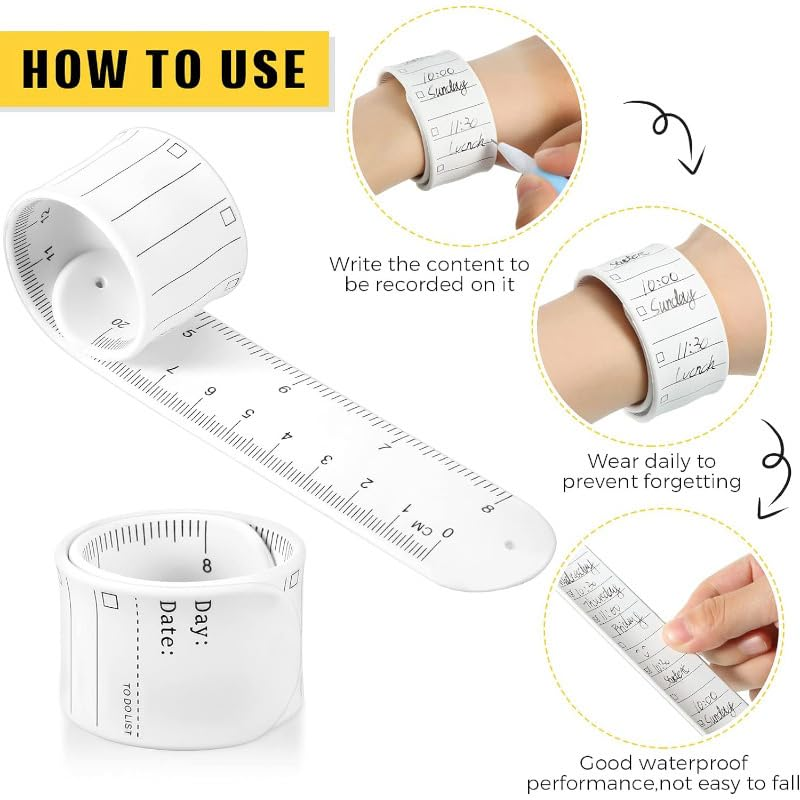 WADY 6 Pcs Reusable Erasable To-Do List Silicone Wrist Band,Waterproof Writable Nurse Reminder Bracelet with Ruler, 9.3 X 1.8" Wearable Notepad Slap Bracelet for Notes & Tasks image number 5