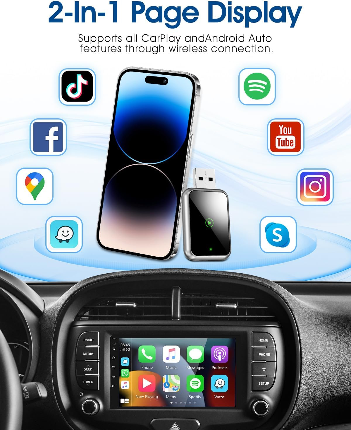 Koeay Plug and Play 2-In-1 Wireless Carplay Adapter, Mini Size, Convert Wired to Wireless Iphone and Android Carplay Adapter for Iphone Ios 10+ & Android Carplay Car Screen, Stable Control & No Delay image number 5