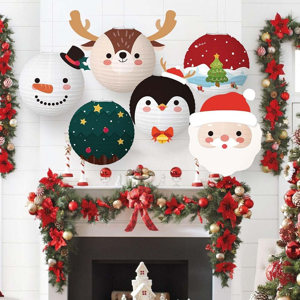ANJOGIFT 6 Pcs Christmas Hanging Paper Lantern Set Santa Snowman Elk Penguin Lanterns Xmas Party Supplies Home and Birthday Graduation Christmas Decoration Products image number 2