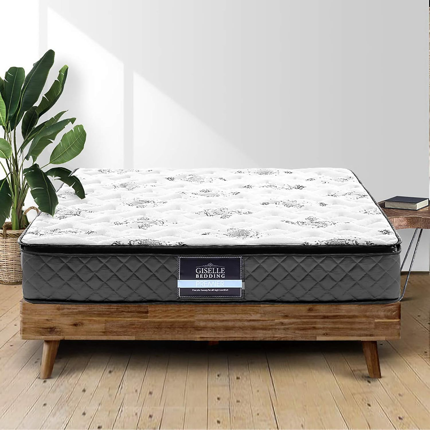 Giselle Bedding Queen Mattress Innerspring Foam 24Cm Thickness,Queen Size Bed Mattresseswith Breathable Pillow Top and Soft Quilting Top, 5Yrs Warranty, Medium Firm, White + Grey with Vacuum Packed image number 2