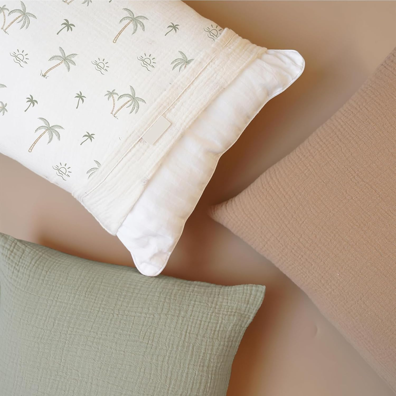 Muslin Toddler Pillowcase for 13X18 Pillow, 2 Pack Soft & Breathable Cotton Toddler Pillow Case, 100% Cotton Travel Pillow Covers for Children（Tree,Fog Green） image number 2