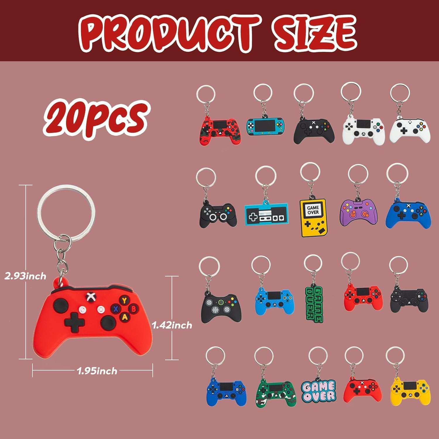 XUANZHI 18Pcs Game Keychain Keyring, Silicone Keyring Key Chain,Key Accessories for Kid Boy Girl Party Favors Gift image number 1
