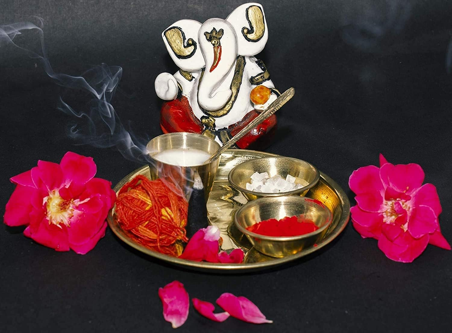 Brass Bhog 11Cm Thali Plate Laddu Gopal/Krishna Pooja Set with 1 Thali 2 Katori, 1 Glass, 1 Spoon Set for Temple Home Office Festival Diwali Gift image number 1