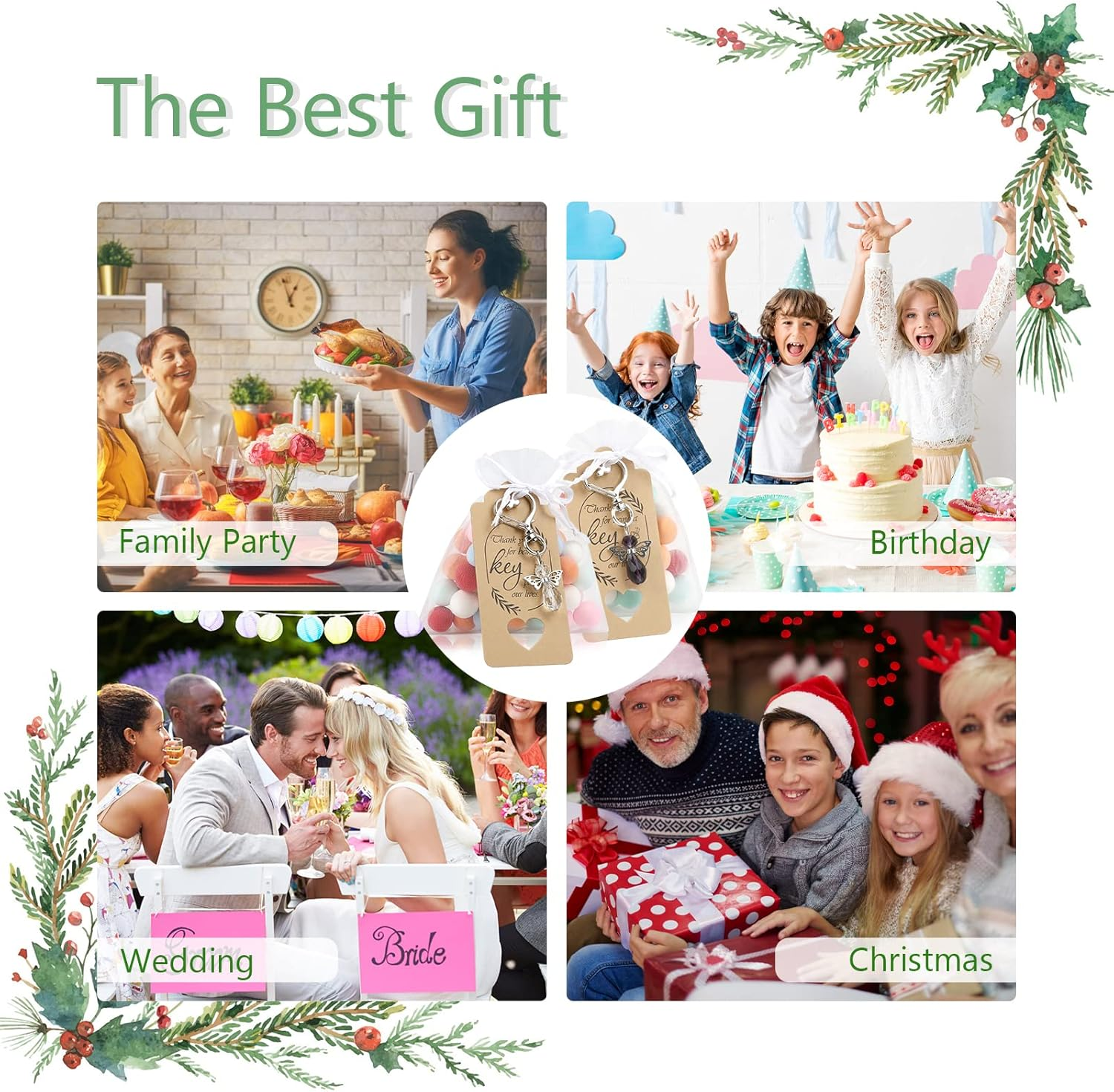 GWHOLE 20 Sets Angel Keychain with Organza Bags & Thank You Tags Baby Shower Return Gifts for Guests Baptism Favors Angel Wings Pendant for Baby Shower, Bridal Shower, Wedding - Purple & Clear